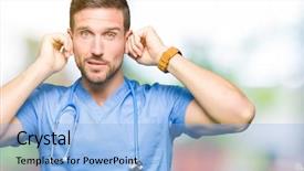  Presentation with facial pain medical man - Slide deck enhanced with handsome doctor man wearing medical background and a  colored foreground