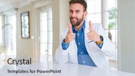  Presentation with facial pain medical man - Colorful presentation enhanced with handsome doctor man wearing medical backdrop and a  colored foreground