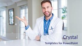  Presentation with medical smiling doctor - Audience pleasing slide set consisting of handsome doctor man wearing medical backdrop and a sky blue colored foreground