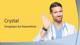  Presentation with medical smiling doctor - Presentation with handsome doctor man wearing medical background and a yellow colored foreground