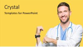  Presentation with medical smiling doctor - Colorful presentation theme enhanced with handsome doctor man wearing medical backdrop and a light gray colored foreground