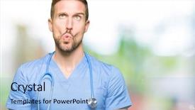 Presentation with facial pain medical man - Beautiful presentation theme featuring handsome doctor man wearing medical backdrop and a light blue colored foreground