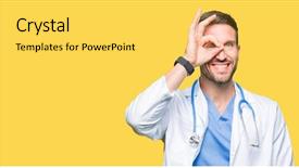  Presentation with eye medical - Slide set with handsome doctor man wearing medical background and a  colored foreground