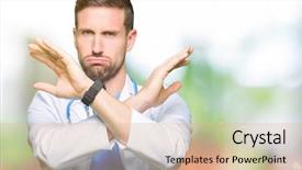  Presentation with medical sign - Audience pleasing PPT layouts consisting of handsome doctor man wearing medical backdrop and a  colored foreground