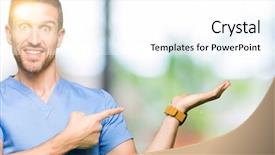  Presentation with medical smiling doctor - Beautiful PPT layouts featuring handsome doctor man wearing medical backdrop and a white colored foreground