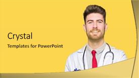  Presentation with partnership - Presentation design featuring handsome doctor man wearing medical background and a yellow colored foreground