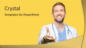  Presentation with medical business - Beautiful slide deck featuring handsome doctor man wearing medical backdrop and a yellow colored foreground