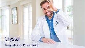  Presentation with eye medical - Presentation design enhanced with handsome doctor man wearing medical background and a  colored foreground