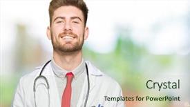  Presentation with medical robot hand and doctor - Amazing theme having handsome doctor man wearing medical backdrop and a soft green colored foreground