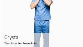  Presentation with medical smiling doctor - Colorful presentation design enhanced with handsome doctor man wearing medical backdrop and a white colored foreground