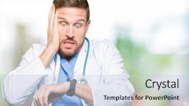  Presentation with medical protective wears - PPT theme enhanced with handsome doctor man wearing medical background and a light blue colored foreground