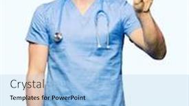  Presentation with medical smiling doctor - Audience pleasing slide deck consisting of handsome doctor man wearing medical uniform over isolated background showing and pointing up with fingers number three while smiling confident and happy backdrop and a light blue colored foreground