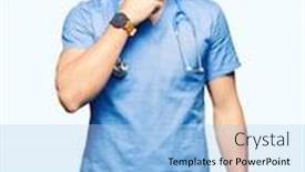  Presentation with eye medical - Presentation theme consisting of handsome doctor man wearing medical uniform over isolated background pointing to the eye watching you gesture suspicious expression background and a light blue colored foreground