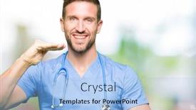  Presentation with medical sign - Presentation theme with handsome doctor man wearing medical uniform over isolated background gesturing with hands showing big and large size sign measure symbol smiling looking at the camera measuring concept background and a light blue colored foreground