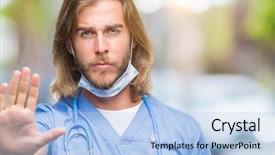  Presentation with long term planning - Slide deck featuring handsome doctor man with long background and a  colored foreground