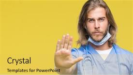  Presentation with sing - PPT theme featuring handsome doctor man with long background and a  colored foreground