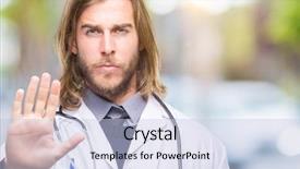  Presentation with young man and a woman - Theme featuring handsome doctor man with long background and a  colored foreground