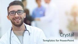  Presentation with crime tape blurred forensic - Cool new theme with handsome doctor on blurred background backdrop and a sky blue colored foreground