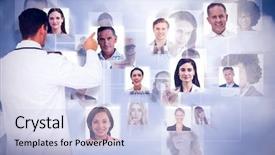  Presentation with grey - Presentation enhanced with handsome doctor pointing against grey background and a  colored foreground