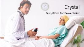  Presentation with radiation - Beautiful slide set featuring handsome doctor visiting female oncology backdrop and a sky blue colored foreground