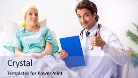  Presentation with radiation - Beautiful presentation design featuring handsome doctor visiting female oncology backdrop and a light blue colored foreground