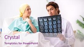  Presentation with female - PPT layouts featuring handsome doctor visiting female oncology background and a sky blue colored foreground