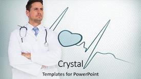  Presentation with blue line - Presentation theme consisting of handsome doctor with arms crossed against blue ecg line with heart background and a sky blue colored foreground