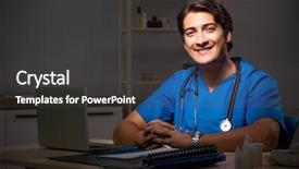  Presentation with young students working in groups - Audience pleasing PPT theme consisting of handsome doctor working night shift backdrop and a dark gray colored foreground