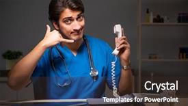  Presentation with young students working in groups - Beautiful PPT theme featuring handsome doctor working night shift backdrop and a tawny brown colored foreground
