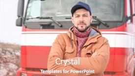  Presentation with truck driver - Theme having handsome driver near big modern background and a coral colored foreground