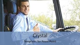  Presentation with school transportation - Audience pleasing slides consisting of handsome driver sitting in bus backdrop and a teal colored foreground