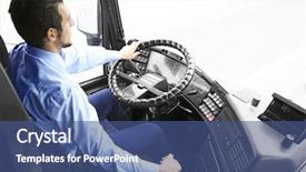  Presentation with bus - Cool new presentation with handsome driver sitting in bus backdrop and a ocean colored foreground