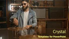  Presentation with drum - Theme with handsome-drummer-standing-nearby-drum background and a tawny brown colored foreground