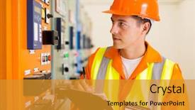  Presentation with readings - Colorful slide deck enhanced with handsome electrical engineer taking machine backdrop and a gold colored foreground