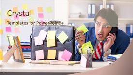  Presentation with employee - Beautiful PPT theme featuring handsome employee in conflicting priorities backdrop and a cream colored foreground