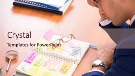  Presentation with employee working in industry - Slides enhanced with handsome employee planning his work background and a lemonade colored foreground