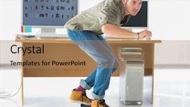  Presentation with skating - Slide set with handsome employee skating through the office and having fun background and a coral colored foreground