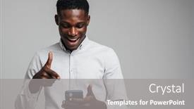  Presentation with young business man - Presentation featuring handsome-excited-young-african-business background and a gray colored foreground