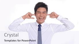  Presentation with ear - Slides having handsome-fashion-model-elegant-man background and a sky blue colored foreground