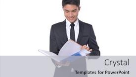  Presentation with man wear black suit - Presentation design having handsome-fashion-model-elegant-man background and a light gray colored foreground