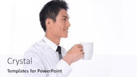  Presentation with tie - Presentation design consisting of handsome-fashion-model-elegant-man background and a sky blue colored foreground