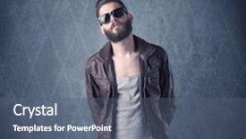  Presentation with fancy - Cool new presentation with handsome fashion model with beard standing in front of fancy background and making funny faces while using a vintage camera concept backdrop and a ocean colored foreground