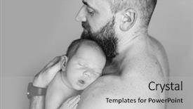  Presentation with father son hands - Slide set consisting of handsome father holding sleeping newborn background and a light gray colored foreground