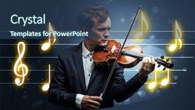  Presentation with sheet music - Audience pleasing slides consisting of handsome fiddler playing with music backdrop and a  colored foreground