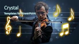  Presentation with sheet music - Presentation theme enhanced with handsome fiddler playing with music background and a  colored foreground