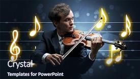  Presentation with sheet music - Beautiful presentation theme featuring handsome fiddler playing with music backdrop and a  colored foreground