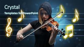  Presentation with sheet music - Cool new slide deck with handsome fiddler playing with music backdrop and a  colored foreground