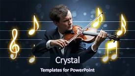  Presentation with sheet music - Colorful presentation theme enhanced with handsome fiddler playing with music backdrop and a  colored foreground