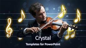  Presentation with sheet music - Slides featuring handsome fiddler playing with music background and a  colored foreground