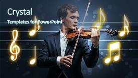  Presentation with sheet music - Colorful PPT theme enhanced with handsome fiddler playing with music backdrop and a  colored foreground